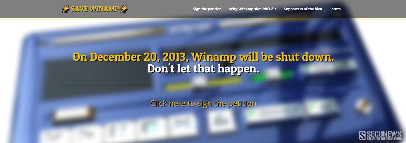 Pétition contre la mort de Winamp