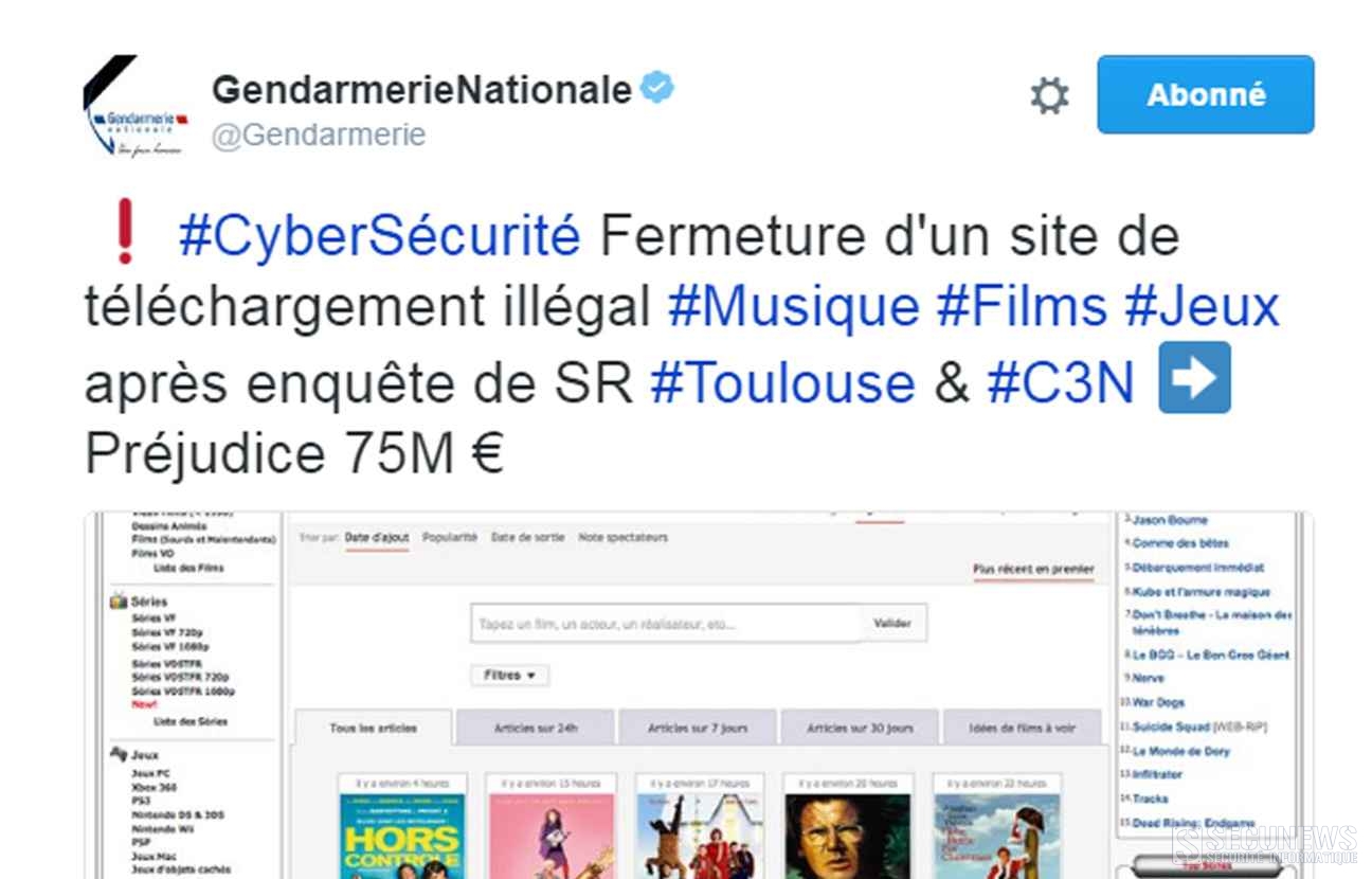 (MAJ3) La gendarmerie nationale ferme le site Zone téléchargement